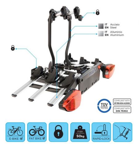 Nosič na tažné zařízení na 2 kola / elektrokola / Fatbike Menabo Sirio - sklopný | Filson Store