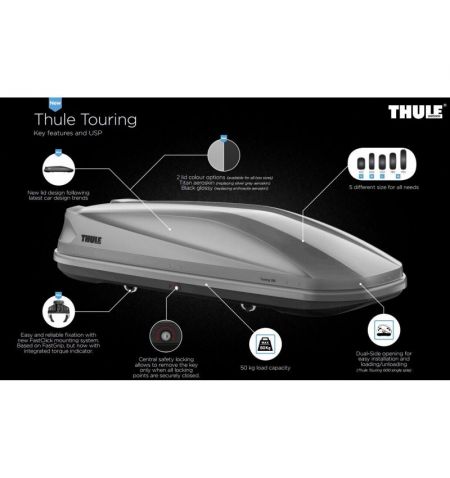 Střešní box Thule Touring M - objem 400l / oboustranné otevírání / šedý | Filson Store