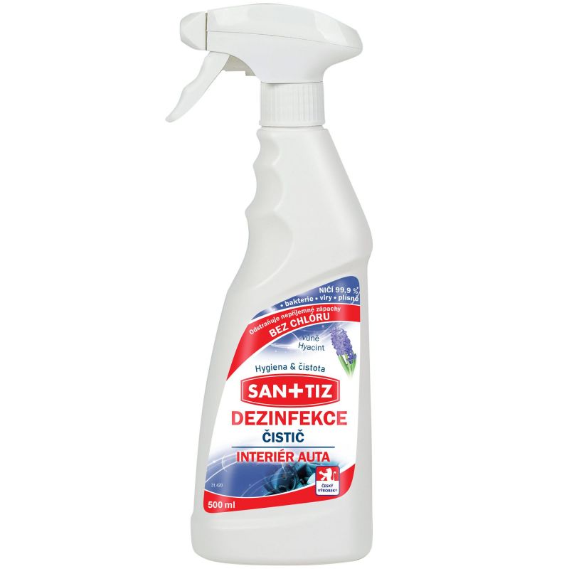 Čistící přípravek pro interiér automobilu / dezinfekce Sanitiz 500ml - parfém Hyacint