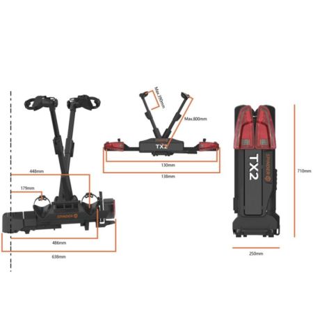 Nosič na tažné zařízení na 2+1 kola / elektrokola Spinder TX2 - sklopný skládací na karbonové rámy | Filson Store