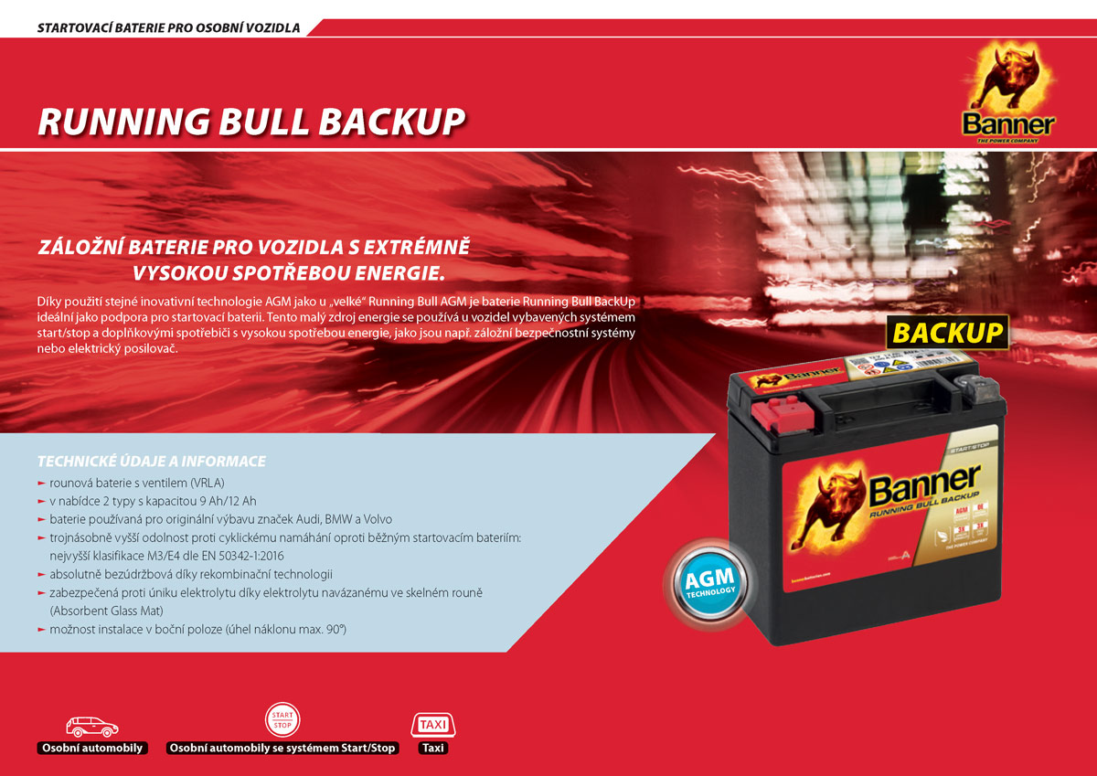 Banner Running Bull Backup - záložní baterie pro vozidla s extrémně vysokou spotřebou energie