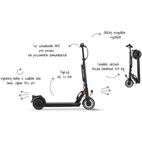 Městská elektrokoloběžka Fischer E-Scooter Ioco 1-0 - motor 350W v zadním kole baterie v základně